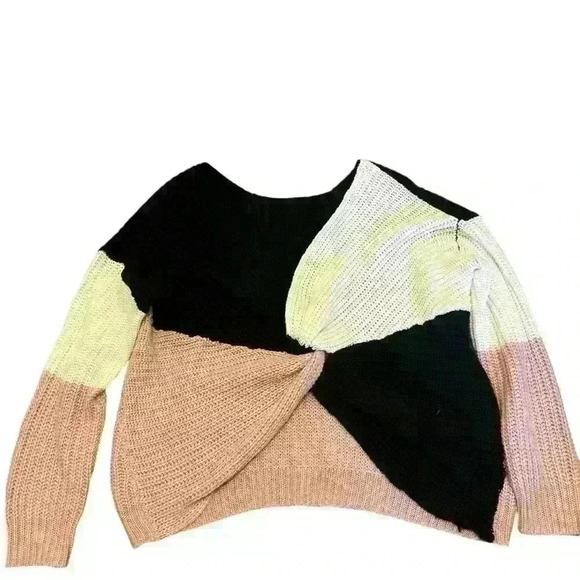 Inner Circle Tri Color Cross Knot Knit Sweater Size XL Rose/Black/White. - Picture 2 of 2